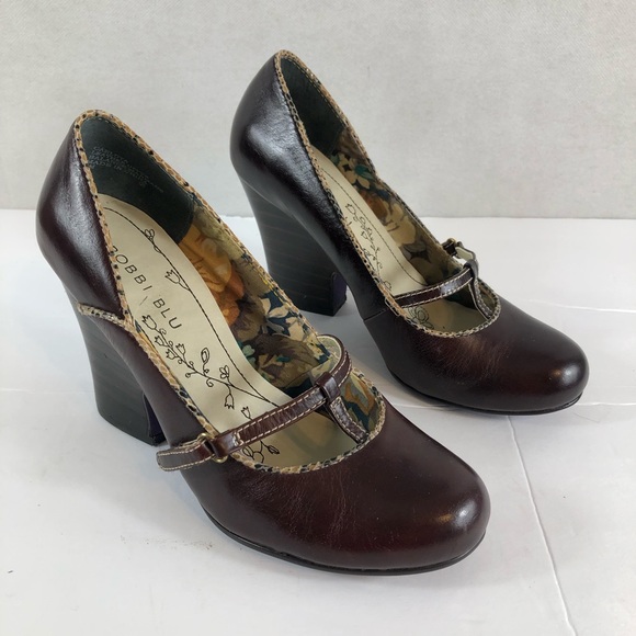 Bobbi Blu Access Brown Leather Strapped Wedge round toe Carlota gently used - Picture 8 of 8